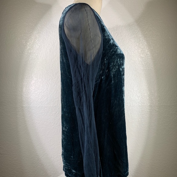 Viviana Uchitel Kvinna Silk Velvet Top W/ Chiffon Sleeve in Scandinavian Sky NWT - Picture 5 of 6